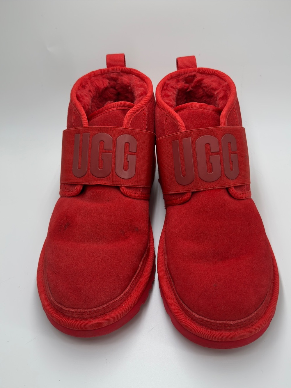 UGG Neumel Logo Strap Chukka Boots Red Suede Shearling Women's 9